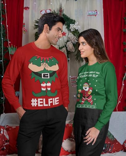 Tstars Touch My Elf and Elfie Matching Couples Sweatshirts - Image 3