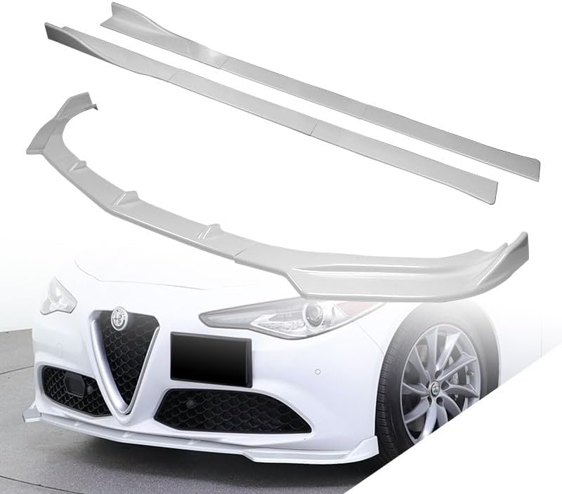 Stay-Tuned, 9PCS Sport-Style ABS Front Bumper Lip Spoiler Body Kit + Universal 86" x 4" Side Skirts, Compatible with 2017-2021 Alfa Romeo Giulia, Exterior Accessory (Carbon Painted)
