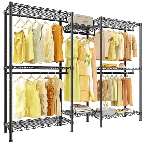 Raybee Clothes Rack, Heavy Duty Clothing Racks for Hanging Clothes Load 835LBS, Metal Clothing Rack Heavy Duty Garment Rack, Free Standing Closet Metal Wardrobe Closet, 77" H*75" W*17.8" D