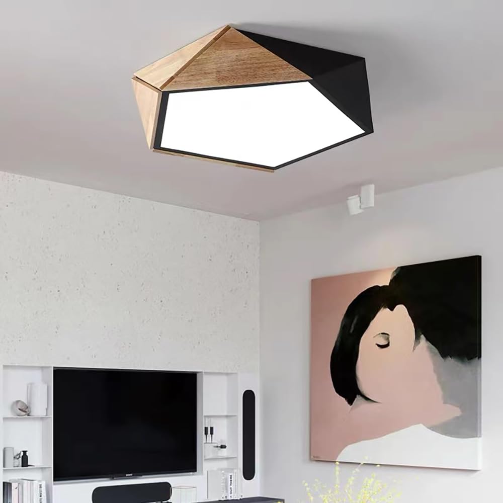 XQIDIANAA Dimmable Wood LED Flush Mount Ceiling Light,2700K-6000K Modern Geometry Close To Ceiling Lighting Fixtures,Minimalist Grey Ceiling Lamp For Bedroom, Kitchen, Laundry Room, Hallway