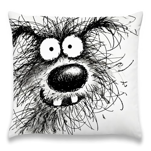 Xolytar Black and White Funny Animal Decorative Throw Pillow Covers, Whimsical Scruffy Dog with Two...