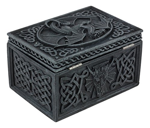 Atl Ebros Hinged Celtic Dragon Jewelry Box 5" Long Voyage Of The Moon Dragon Keepsake Trinket Box #TOP1