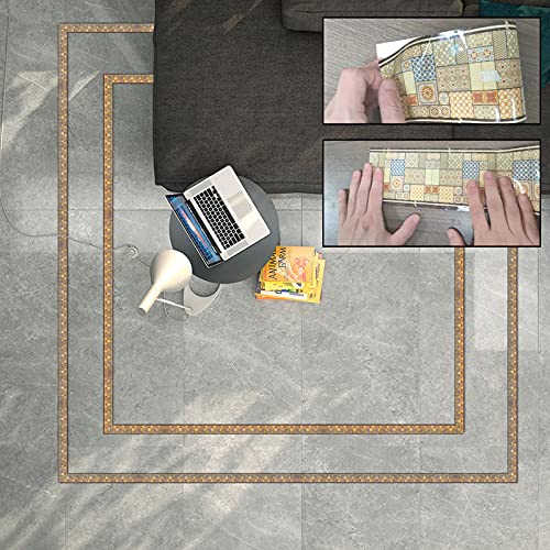 Showhappy Peel And Stick Backsplash Decortaive Tile Stickers,Flower Waist Line Retro Mosaic Wall Sticker ,Self-Adhesive Decorative Waist Line Mosaic For Kitchen Toilet The Corner Floor Paste Border #TOP6