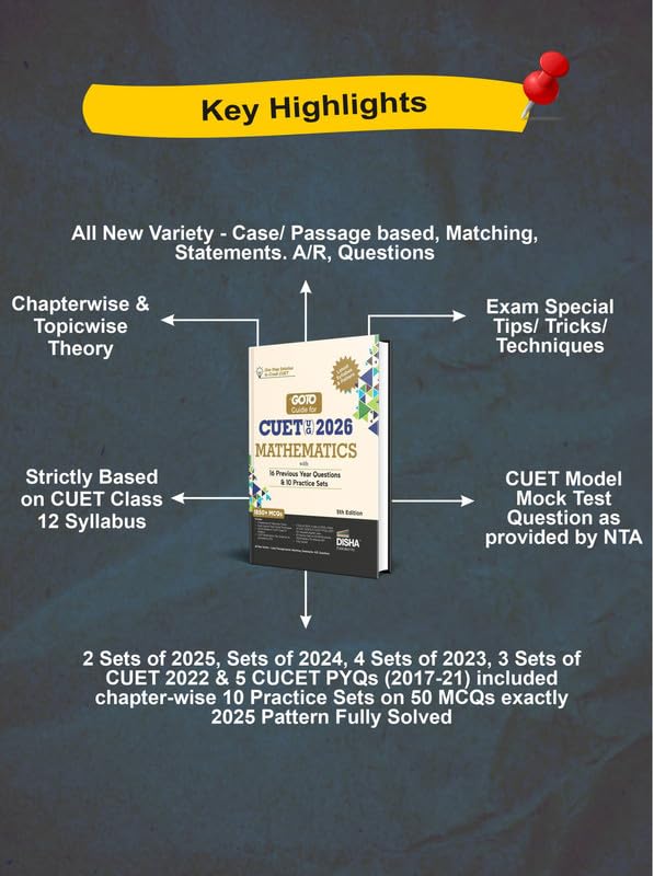 Image of Disha GoTo Guide for CUET (UG) 2026 Mathematics with 16 Previous Year Questions & 10 Practice Sets 5th Edition | NCERT Coverage, PYQs & Practice Question Bank | MCQs, AR, MSQs & Passage Questions