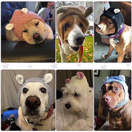 Image of Frienda Dog Ear Muffs Noise Protection, Neck 14.96 Inch Fits Medium Dogs, Knitted Calming Hood for Dogs, Fireworks Thunder Anxiety Relief, Fleece Inner Warm Beanie Hat(Light Purple)