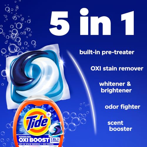 Image of Tide Oxi Boost Power PODS Laundry Detergent Pacs, 25 Count, Set-In Stain Removal + Oxi Power, laundry soap detergent pacs