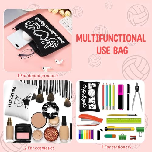 Sotiff 24 Pcs Volleyball Gifts for Teen Girls Include Volleyball Makeup Bag and Sport Hair Scrunchies Volleyball Travel Cosmetic Bags Volleyball Hair Ties Elastic Hair Bands for Team Graduation Gifts4