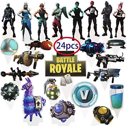 Video Game Birthday Party Supplies For Game Fans, 24 Pcs Battle Royale Cupcake Toppers(24 Styles)，Happy Birthday Cupcake Toppers For Boys Party Supplies,Battle Royale Game Party Supplies #TOP1