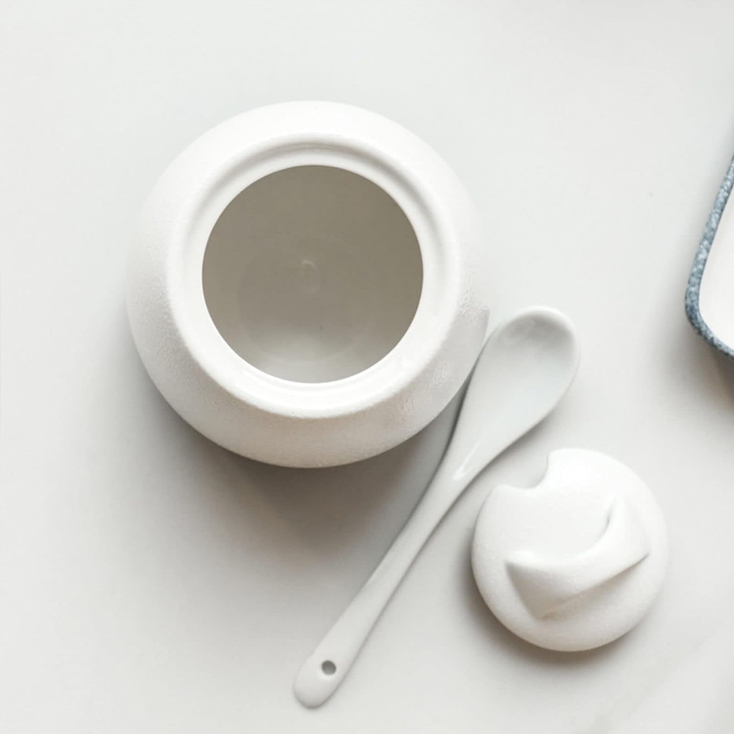 Sugar Bowl,Japanese Sugar Bowl with Lid, Ceramic Sugar Pot, Zephyr Coffee Accessories, Sugar Pourer, Kitchen Storage-Blue and White B-3 Set (Color : Blue and White a) ( Color : Blue and White a )