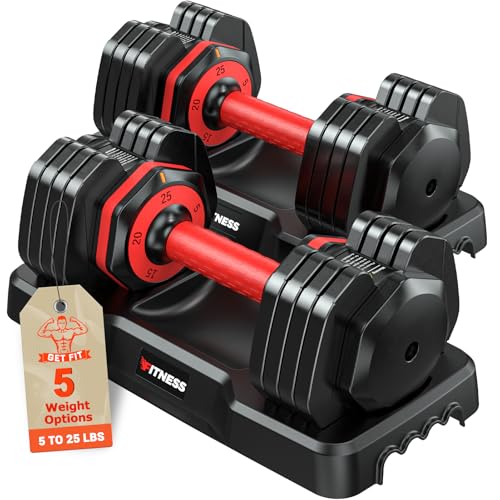 Rendpas Adjustable Dumbbells Set of 2, Select Weight Dumbbell Set, 5 in 1 Free Dumbbell Set with Anti-Slip Texture Handle, Weight Set For Home Gym Suit both Men and Women (25lb 2pcs)