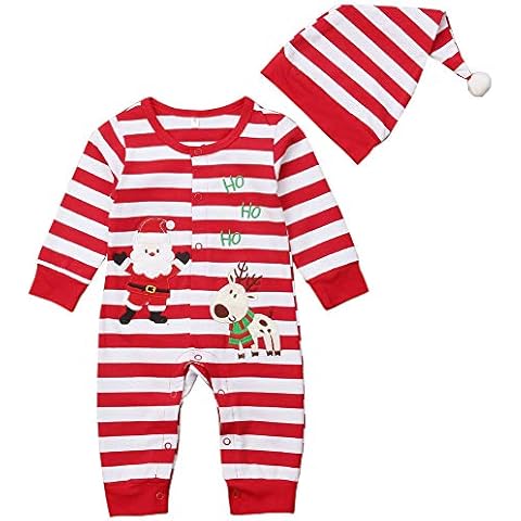 ROYLAMP Newborn Baby My First Christmas Outfits Boys Girls Striped Button Romper with hat - red - 0-3 Months Cover