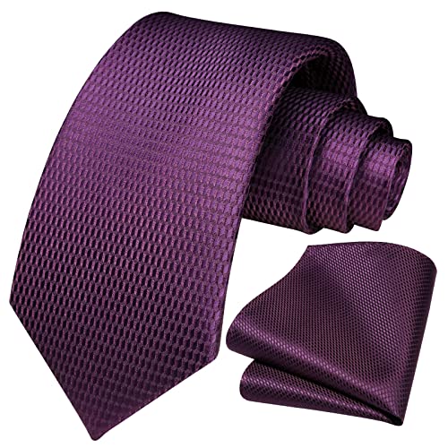 Image of HISDERN Ties for Men Solid Houndstooth Neckties Handkerchief Formal Business Tie & Pocket Square Set Wedding Party