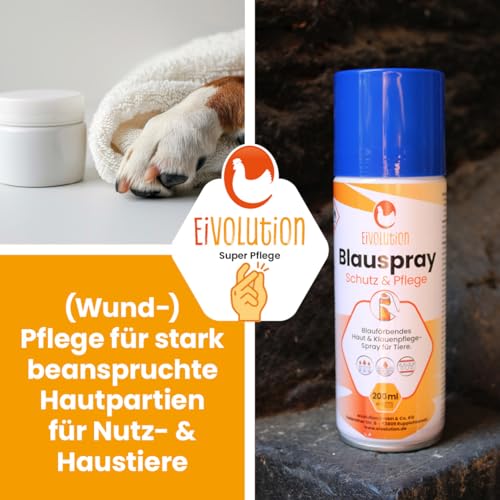 eivolution Blauspray für Hühner und Nutztiere, Wundspray zur Hautpflege mit Dexpanthenol und Oreganoöl, 200 ml