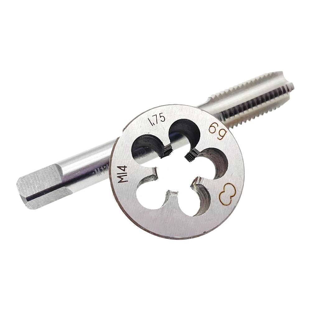 M14x1.75 Tap Die Right Hand M14x1.75 Machine Screw Die RH, M14 x 1.75 Tap and Die Set RH Threading Tool M14 x 1.75 Thread Tap and Round Die Straight Fluted Machine