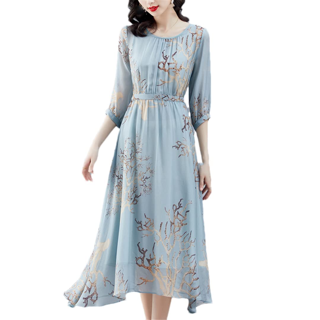 Robe d'été ample en bleu avec col rond pour femme en taille 4XL - 8
