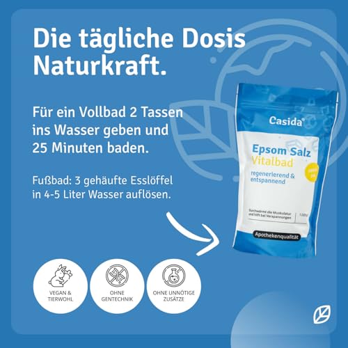 Epsom Salz Vitalbad - Magnesium zum Baden - 1000 g - Original Epsom Salz - Ideal für Voll- und Fußbäder - Epsom Salz aus der Apotheke