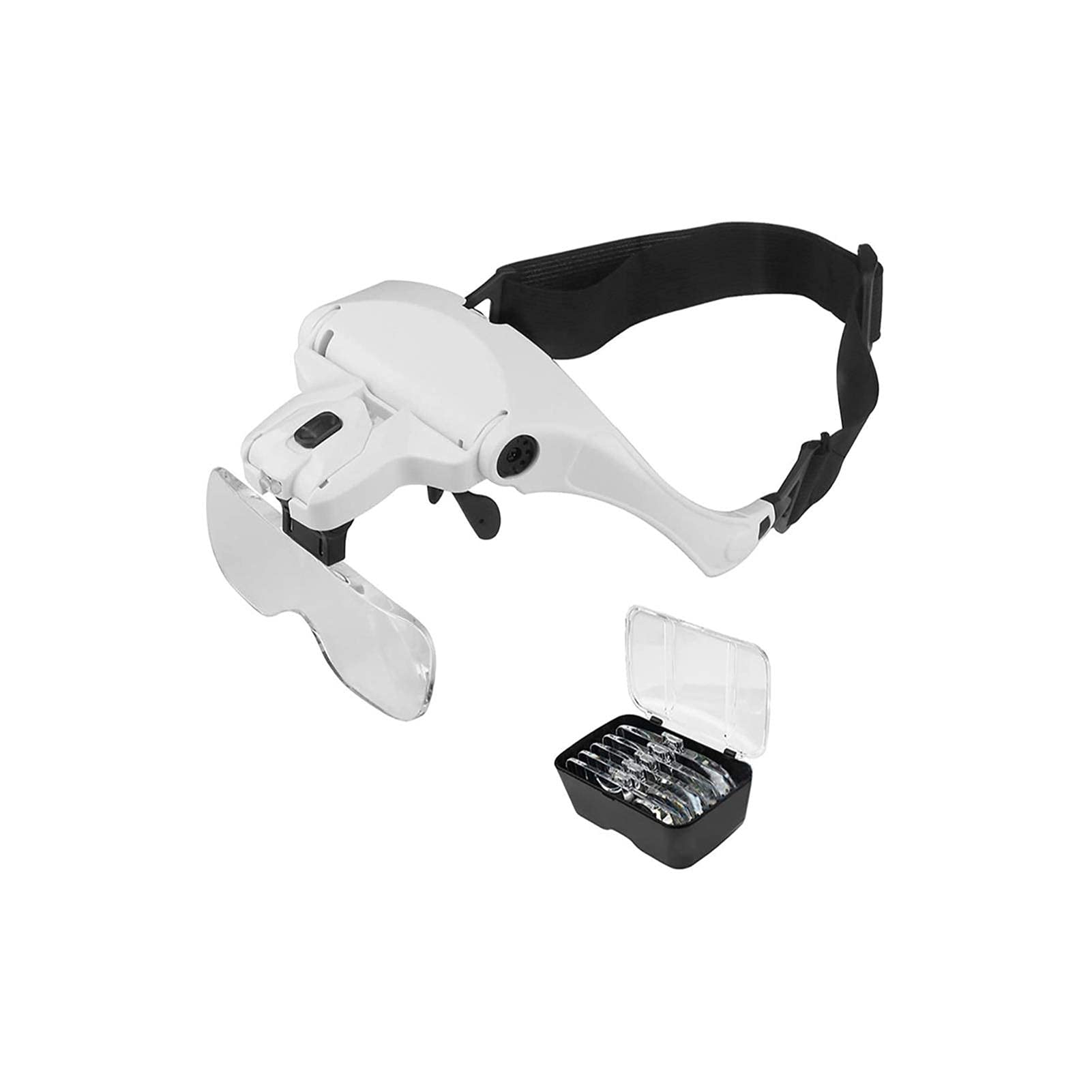 Stirnlupe, beleuchtete Lupenbrille zum Befestigen am Kopf, Frontlupe mit 5 abnehmbaren Linsen – Zoom von 1 x bis 3,5 x, Lupe, Stirnlupe, Halterung und Kopfband.