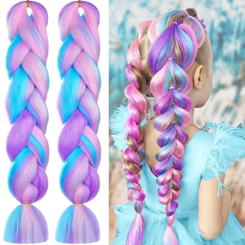Leogony 2PCS 4 Tone Hair Extensions for Braiding Mermaid Fake Braids Hair, Plait Coloured Synthetic Wig