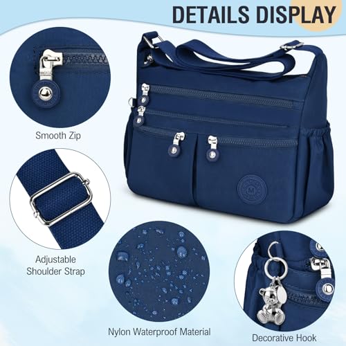 Image of Nylon Crossbody Bags for Women Waterproof Lightweight Large Travel Purses Multi-Pocket Pocketbooks Shoulder Bag