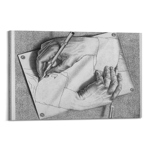 M.C. Escher Impression sur toile Motif mains dessinées 20 x 30 cm