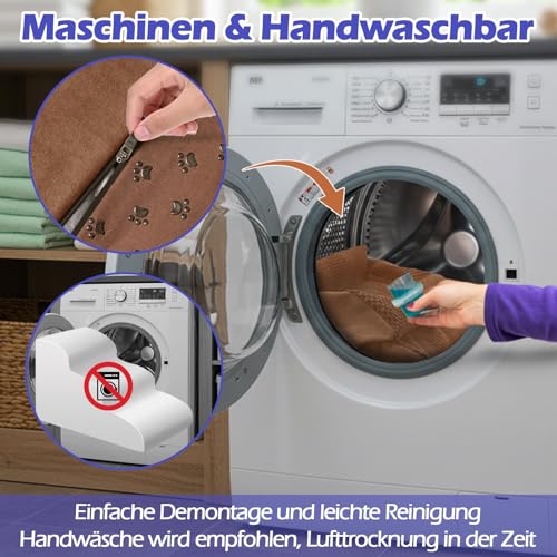Eukue Hundetreppe 2 Stufen, Verlängert Hunderampe für Kleine Hunde und Katzen, Hochdichtem Schaum Haustiertreppe für Bett und Sofa aus, Tragbare Treppe für Hunde mit Waschbarem Bezug(Braun)
