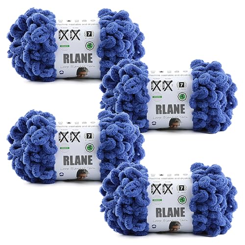 Image of Loop Yarn for Finger Knitting Soft - Chunky Yarn for Hand Knitting - 4 Pack of 180 G /6.4 Oz - #7 Jumbo - 18 Yards - Chenille Blanket Yarn for Crocheting Blankets Amigurumi (4, Royal Blue)
