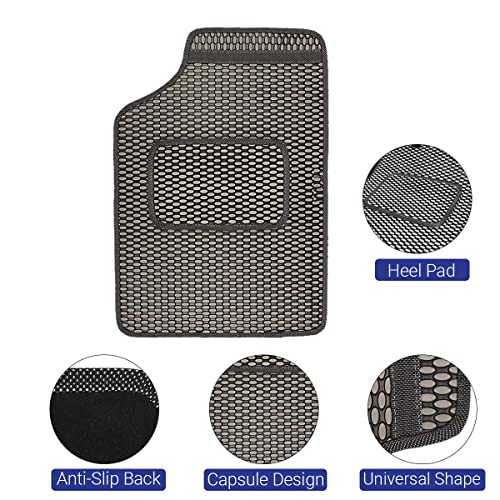 Image of Kingsway Dotted Design Car Floor Foot Mats Universal Fit for Nissan Micra Active, Model Year : 2010 Onwards, Water and Dustproof, Color Black, Set of 5 Pieces