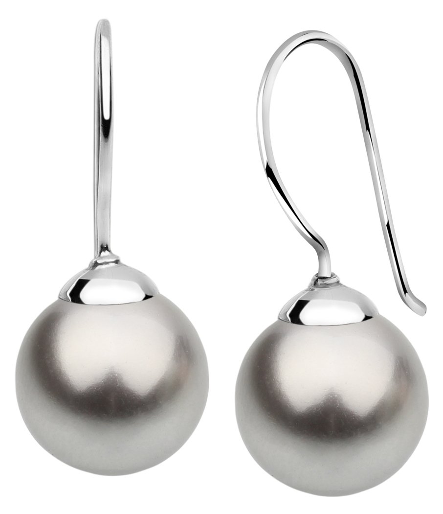 Nenalina Ohrringe Silber 925 Damen Ohrhänger mit Glas Perlen 10 mm Hellgrau