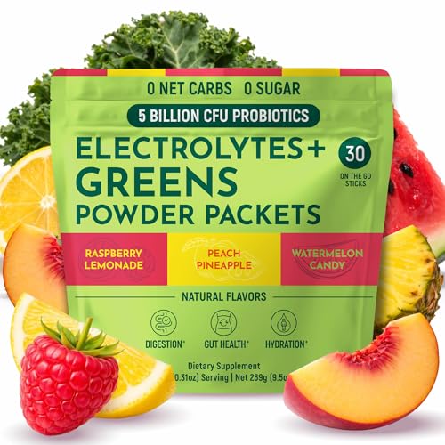 Keto Vitals Keto Electrolytes Plus Greens Superfood Powder Packets - 30 Servings Super Greens Powder Packets with Sugar Free Electrolytes for Hydration, Gut Health & Digestion - Green Drink Mix