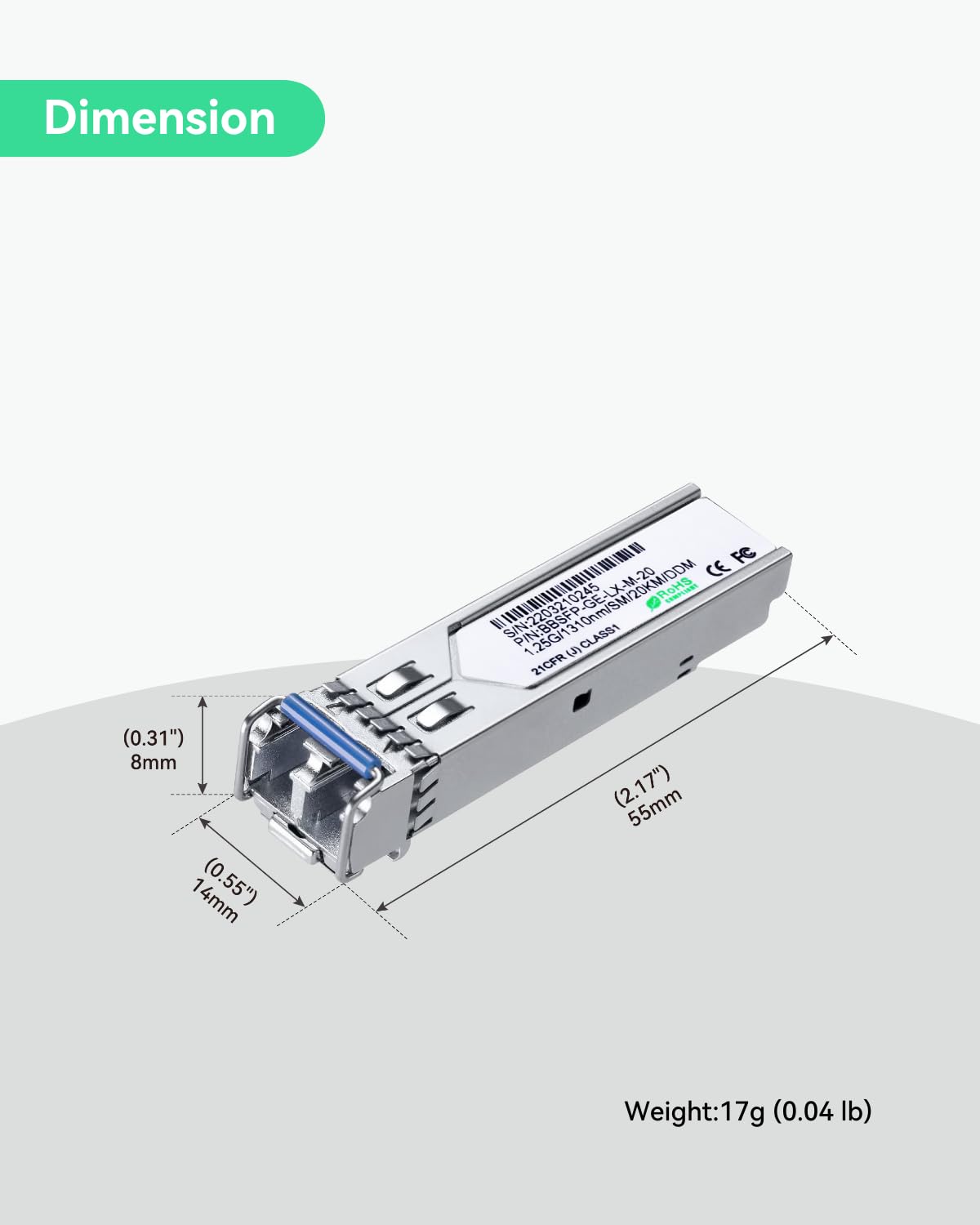 LINOVISION Módulo 1.25 G SFP, 1000Base-LX, 1310 NM SMF, hasta 20 km, Fibra LC Dual, transceptor SFP para switches Cisco, D-Link, Supermicro, Netgear, Fortinet, TP-Link y Ubiquiti UNIFI