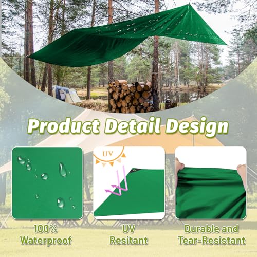 Green Tarp 10x12 FT Heavy Duty PVC, 10.6 Mil Waterproof Cover, UV Resistant & Tear Proof with Brass Grommets for Truck, Boat, Camping, Patio, Outdoor Shelter — view 3