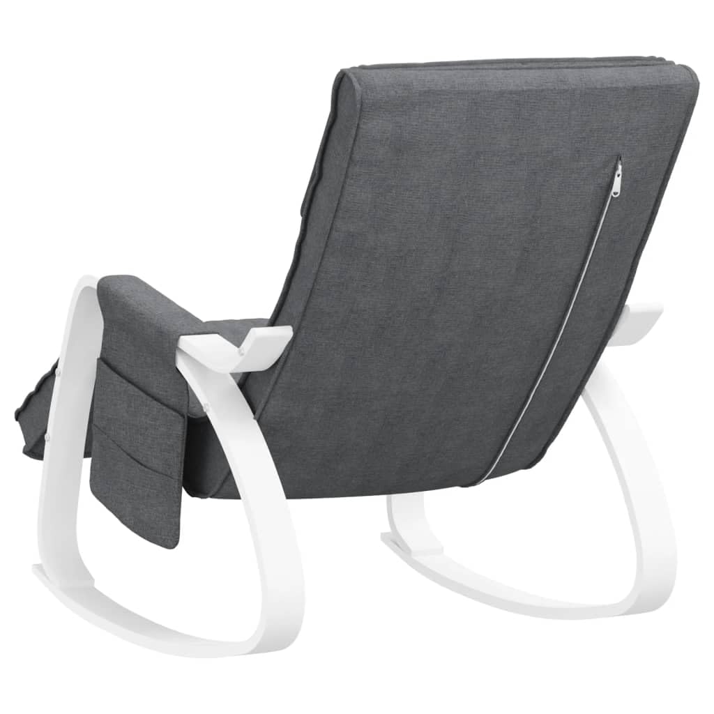 Schaukelstuhl Dunkelgrau Stoff Relaxstuhl mit Birkenholz-Rahmen Moderner Polstersessel für Wohnzimmer Schlafzimmer und Lounge Bequemer Wippstuhl Belastbarkeit bis 110 kg 67x80x88 cm