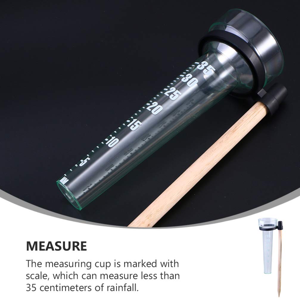 YARNOW Niederschlagsmesser Aus Kunststoff Mit Holzstab Messbecher Für Regenwasser Garten Wetterstation Für Niederschlagsmessungen Bis 35Cm