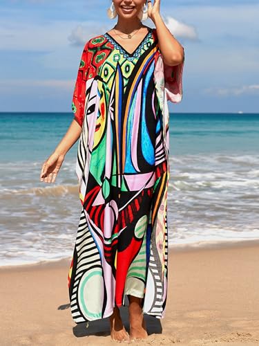 Image of Kaftan Dresses for Women Plus Size Summer Beach Dress with Print and Swim Cover Ups
