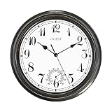 OCEST Large Outdoor Indoor Clock, Waterproof Wall Clock with Thermometer, Weather-Resistant Non-Tick