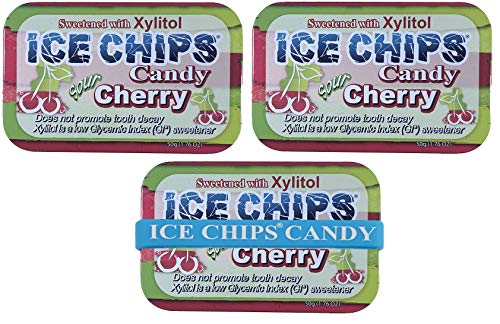 ICE CHIPS Xylitol Candy Tins (Sour Cherry, 3 Pack) - Includes BAND as shown