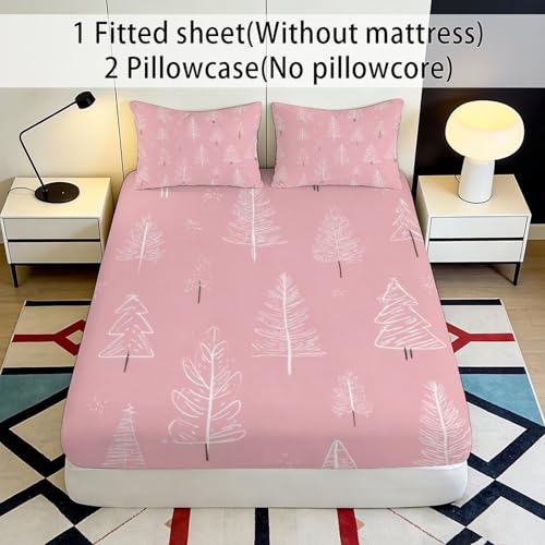 Drap housse motif arbre 3d poche profonde microfibre lit double