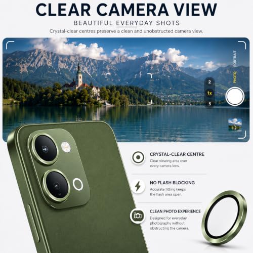 Image of ArmourPro Camera Lens Protector Ring for Vivo T5x, Y51 Pro and Y31D Premium Metal Camera Lens Guard, Scratch Resistant Camera Protection Ring, Easy Installation| Green, 1 Pack