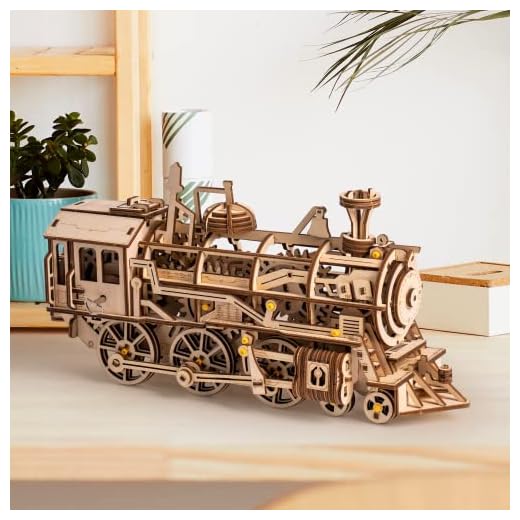 ROKR 3D Wooden Puzzles Locomotive Mechanical Building Model Kit Gift for Teens and Adults on Birthday/Fahter's Day/Anniversary