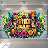 BlissYard Tiki Luau Party Banner 71x43 Inch Hawaiian TIKI Bar Decoration for Tropical Hawaiian Birthday Party Backdrop Photography Background
