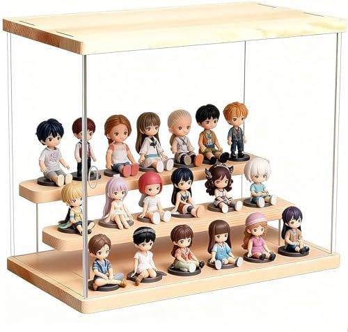 Vitrine Acrylique AKOLAFE – 32 X 18 X 26,5 Cm – 3 Niveaux – Porte Coulissante – Plexiglas Transparent – Exposition Collection, Figurines, Modèles