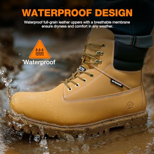 Image of NINGO Waterproof Steel Toe Work Boots for Men, EH Rated, Slip Resistant | Mens Safety Toe Work Shoes, ASTM F2413-24, Full-Grain Leather, Oil Resistant, for Construction Industrial Warehouse