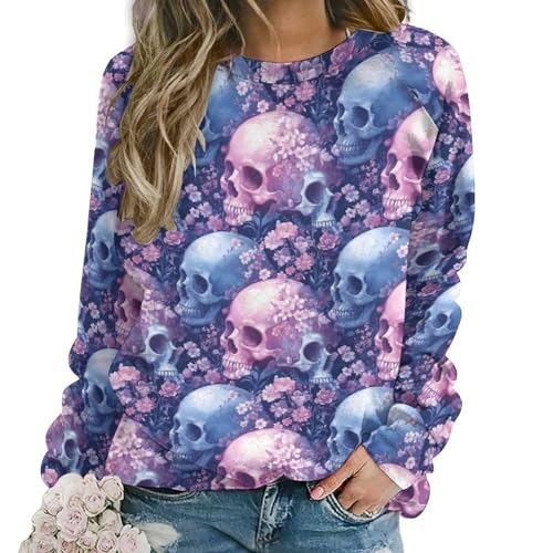 Sweat-shirt graphique imprimé tête de mort rose coupe confort