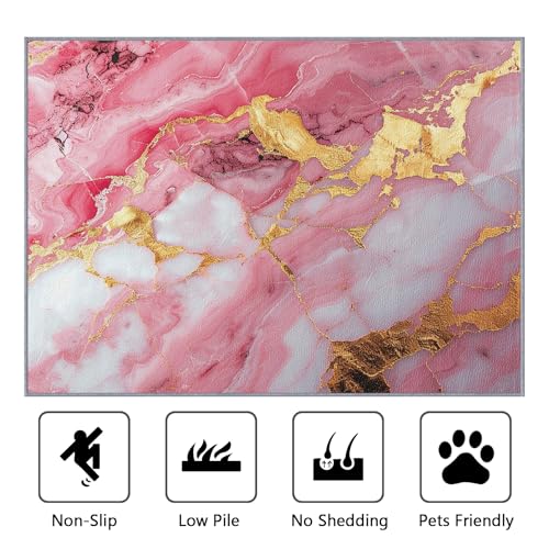 Tapete SherAvant 5x7 ft de Mármol Rosa Blanco y Dorado miniatura 2