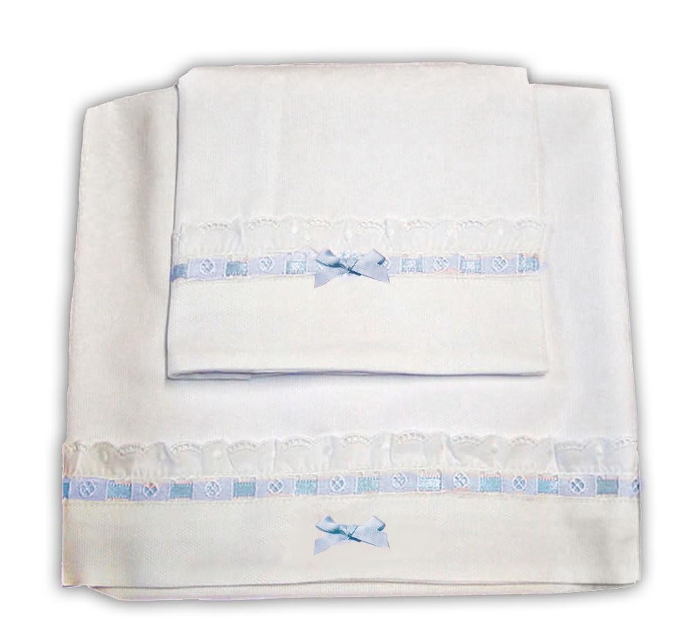 Zigozago - 3-teiliges Baby Bettwäsche Komplett Set "Elegant" mit Sangallo Spitze - 100% Baumwolle, handgefertigt, bestickt und mit Namen personalisierbar
