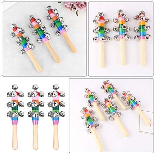 Toyvian 3 Peças de Arco-Íris Com Alça de Sinos de Madeira Tinir Sinos Agitador Chocalho Sinos Brinqu