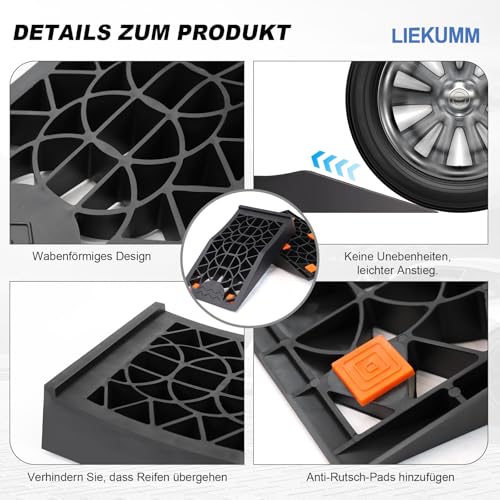 LIEKUMM Auffahrrampe 2er Set, 6T Tragkraft Auffahrrampe Pkw, 43 x 23 cm Kompakte & Tragbare Größe Auto Rampe für Tiefergelegte Fahrzeuge, Unterstellbock, Ölwechsel und Reparatur