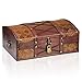 Produktbild Schatztruhe Jimmy 35x23x14cm  Große Schatzkiste Flach, Braun Mit Lederschnüren Und Muster Verziert , Mit Deckel, Schloss Und Schlüssel, Piratenkiste Verschließbar, Aufbewahrungsbox mit Henkel