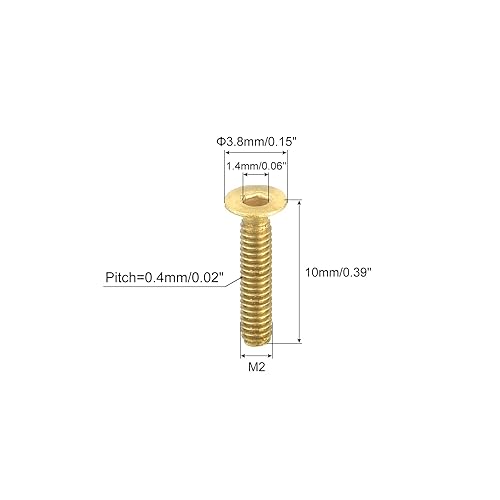 Miniatura 2 de uxcell Tornillos de cabeza plana, pernos de fijación hexagonales interiores de latón M2-0.016 x 0.394in, 20 unidades