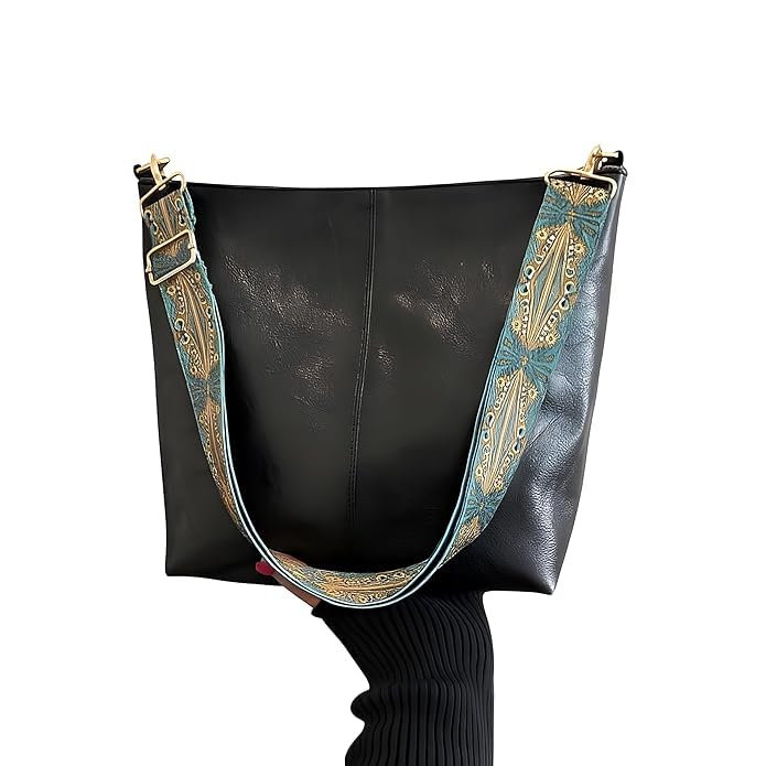 Image of Women's Large Shoulder Tote Bag with Printed Strap for Daily Use